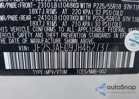 2018 Subaru Forester 2.5I Premium из США, поврежденный, VIN JF2SJAEC9JH462737